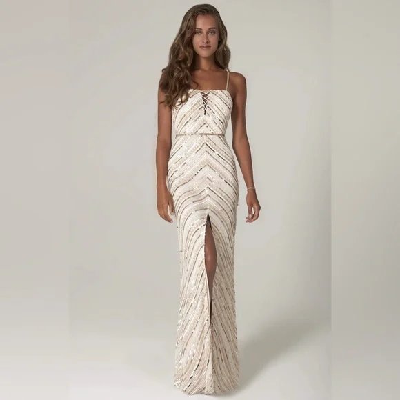 scala white beaded dress Scala 60175 Prom Dress - Grey-Pearl